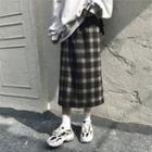 Plaid Midi A-line Skirt Black & Gray - One Size