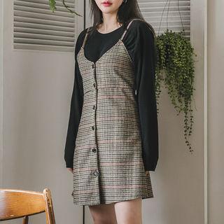 Spaghetti-strap Button-front Plaid Dress