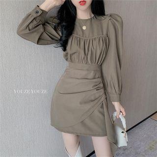 Long-sleeve Draped Mini Sheath Dress