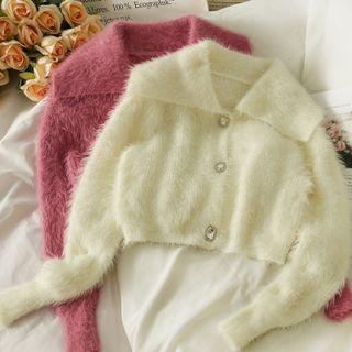 Collared Furry-knit Cropped Cardigan