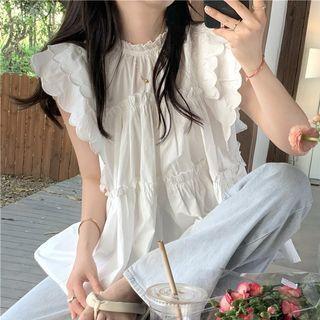 Sleeveless Frill Trim Blouse White - One Size