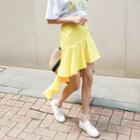 Dip-back Ruffle-hem A-line Skirt