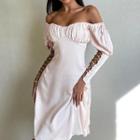 Lace Up Off-shoulder Long-sleeve Mini A-line Dress