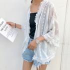 3/4-sleeve Fringed Embroidered Chiffon Jacket