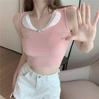 Dotted Collar Crop Tank Top