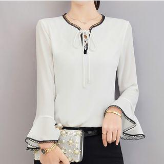 Lace Up Front Chiffon Blouse