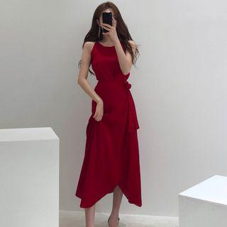 Set: Sleeveless Cropped Top + A-line Midi Wrap Skirt