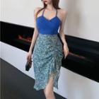 Shirred Camisole Top / Floral Print Shirred A-line Skirt