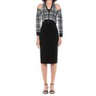 Long-sleeve Cold Shoulder Plaid Crop Top