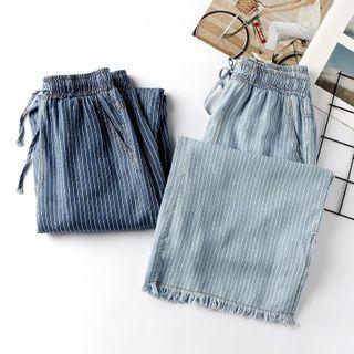 Pinstriped Cropped Straight-fit Jeans