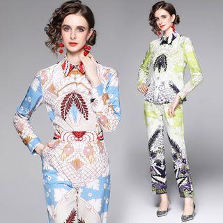 Set: Print Shirt + Straight-leg Pants