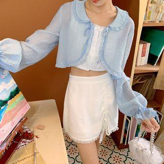 Long Sleeve Frilled Crop Cardigan
