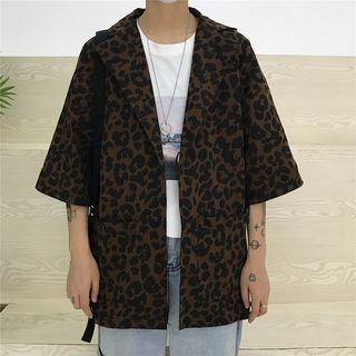 3/4-sleeve Leopard Print Blazer