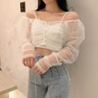 Off-shoulder Mesh Cropped Top