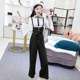 Set: Dotted Bell-sleeve Blouse + Jumper Pants