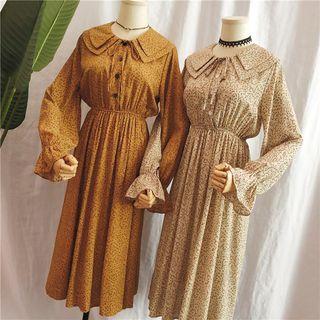 Layered Collar Floral Long-sleeve A-line Dress