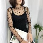 Mock-neck Mesh Long-sleeve Top