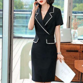 Short-sleeve Notch Lapel Sheath Dress