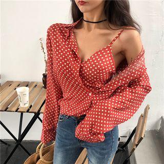 Set: V-neck Camisole Top + Patterned Shirt
