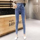 High-waist Asymmetric Slim-fit Jeans