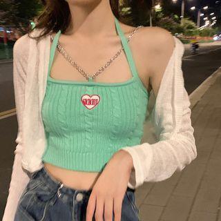 Halter Neck Cable Knit Camisole Top / Cardigan