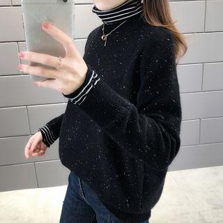 Turtle Neck Glitter Sweater Black - One Size