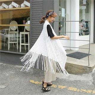 Fringe-hem Open-front Lace Vest
