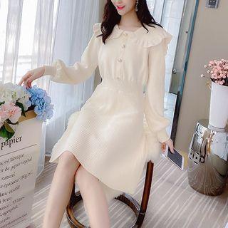 Frilled Collar A-line Knit Dress