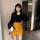 Ruffled Shirred Blouse / Shirred Pencil Skirt