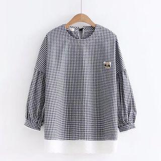 Embroidered Plaid Blouse