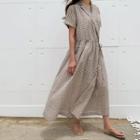 Wrap-front Gingham Maxi Shirtdress Dark Beige - One Size