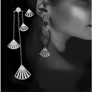 Non-matching Rhinestone Fan Dangle Earring Silver - One Size