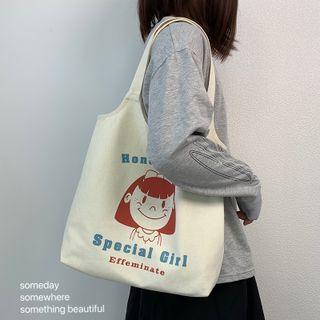 Cartoon Print Tote Bag Tote Bag - Red & Blue & White - One Size