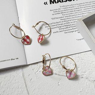Plaid Fabric Heart Hoop Earring