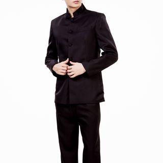 Set : Plain Stand-collar Jacket + Pants