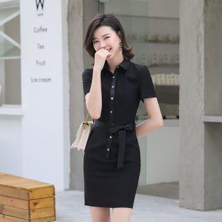 Short-sleeve Mini Sheath Shirtdress