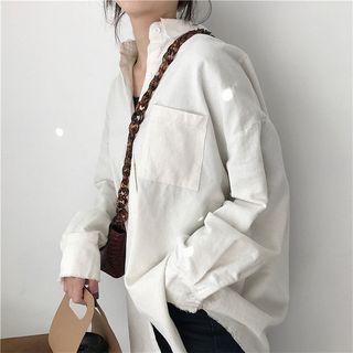 Plain Corduroy Long-sleeve Loose-fit Shirt