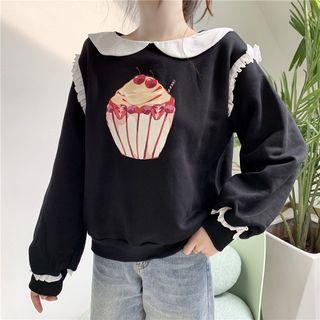 Peter Pan Collar Printed Long-sleeve Sweatshirt