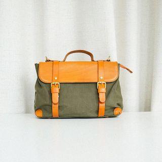 Genuine Leather Buckled Crossbody Satchel