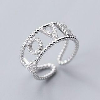 Rhinestone Lettering Open Ring Silver - One Size