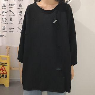Ripped Long Pullover Black - One Size