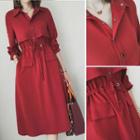 Long-sleeve Pocket A-line Midi Dress