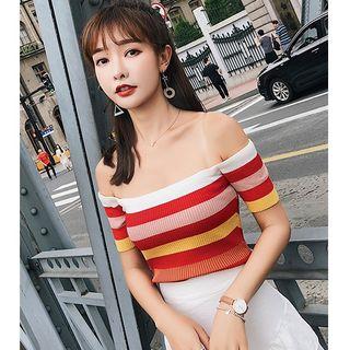 Off Shoulder Short-sleeve Knit T-shirt