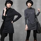 Mock-neck Button-detail Long Top