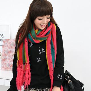 Multicolour Striped Scarf Fuchsia, Yellow,green And Red - One Size