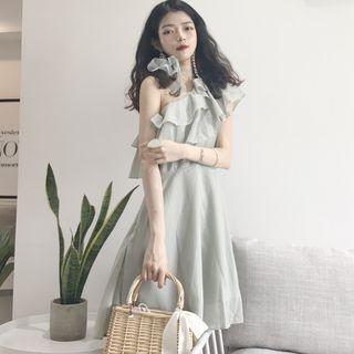 Ruffle Trim One Shoulder A-line Dress