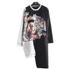 Asymmetric Panel Embroidered Long-sleeve Dress