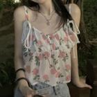 Floral Camisole Top Pink Flowers - White - One Size