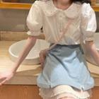 Short-sleeve Collared Blouse / Layered Skirt / Set