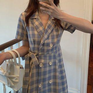 Gingham Short-sleeve Mini Collared Dress